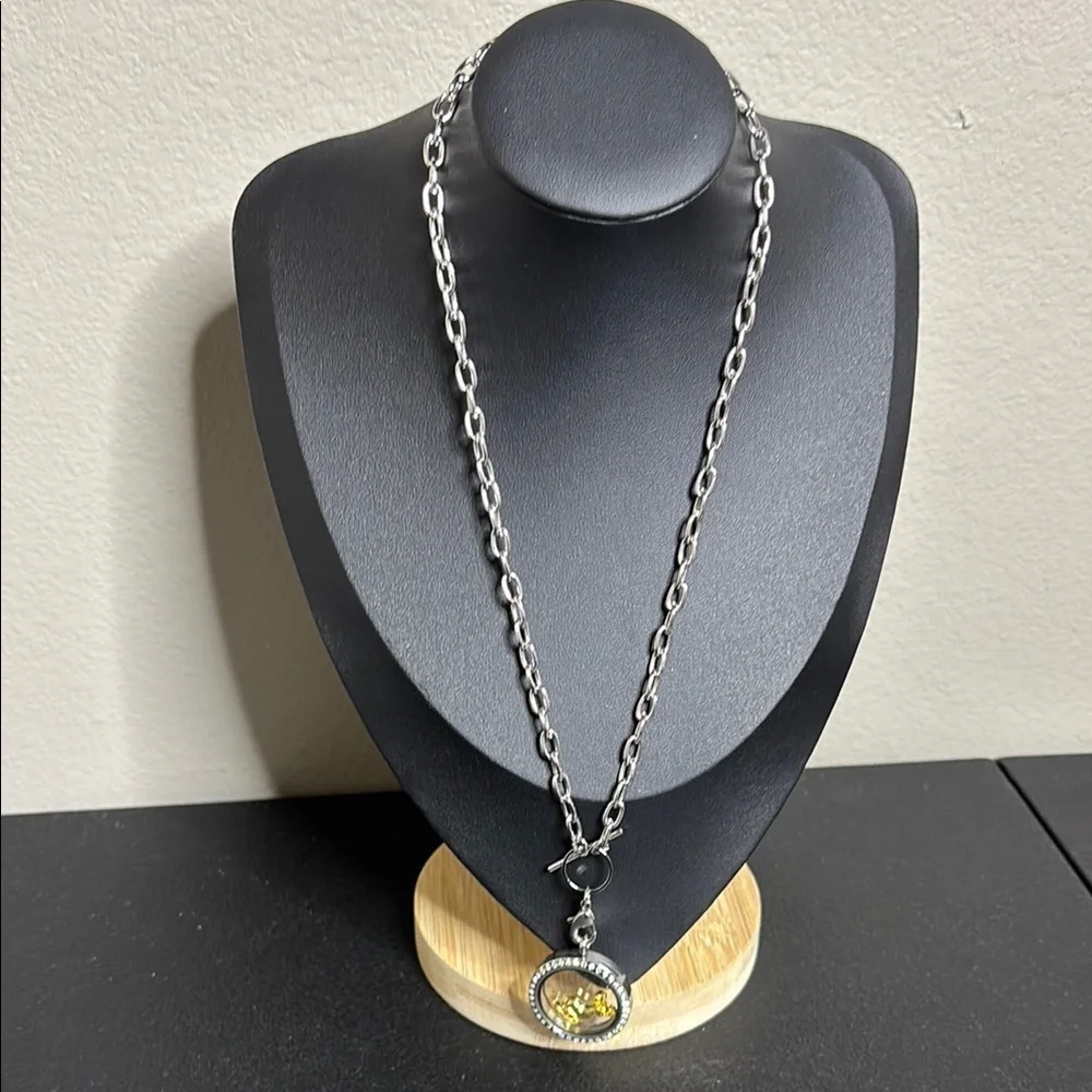 Toggle Chain Locket Rhinestone Charm Holder Necklace